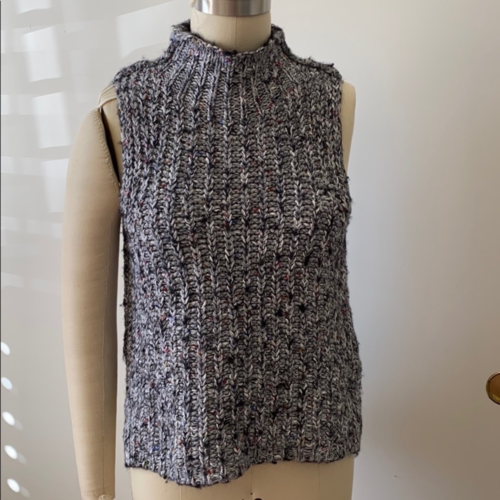 Anthropologie Speckled Gray Knit Sleeveless Turtleneck Sweater